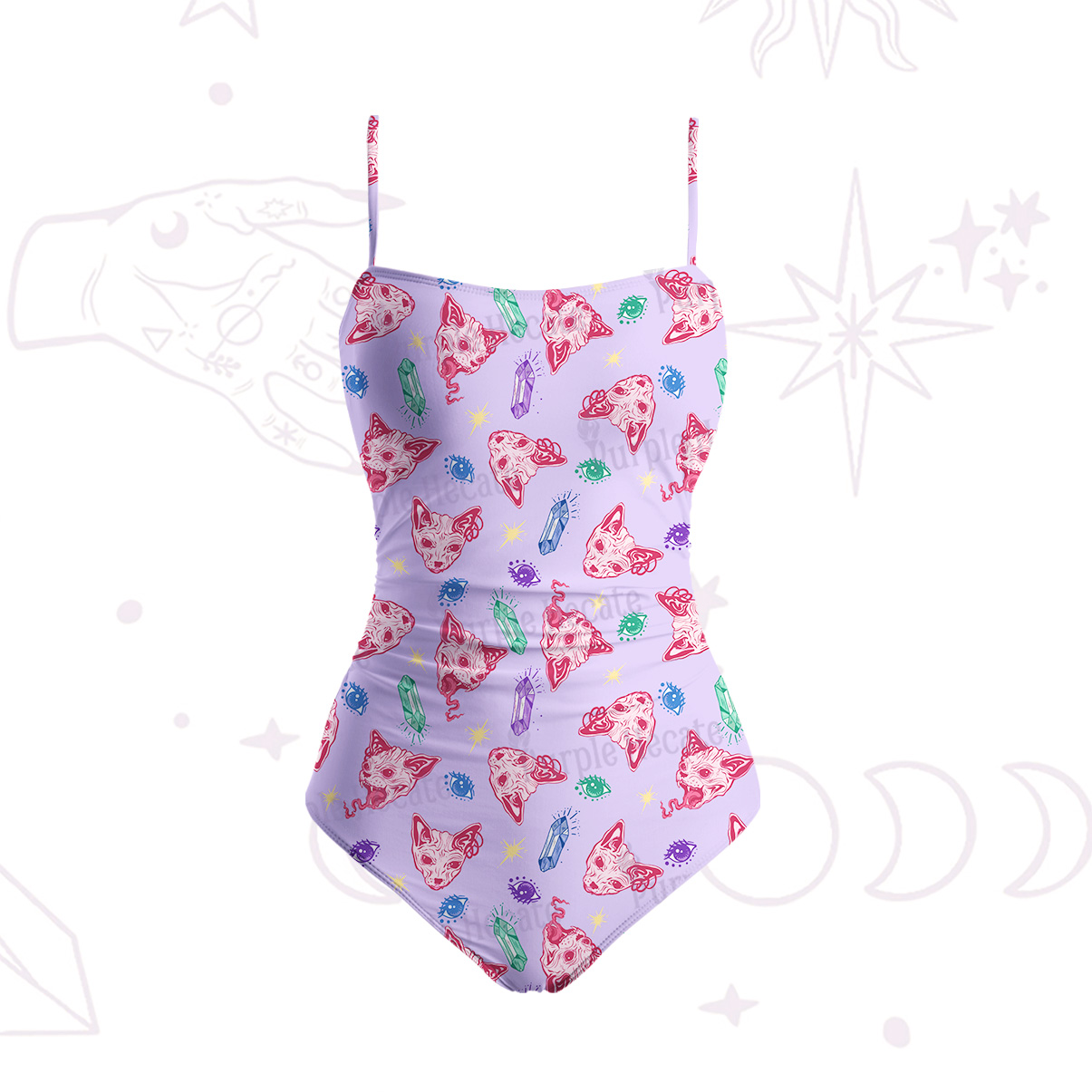 Purplehecate Crystal Cat Skull Slim-Strap Swimsuit
