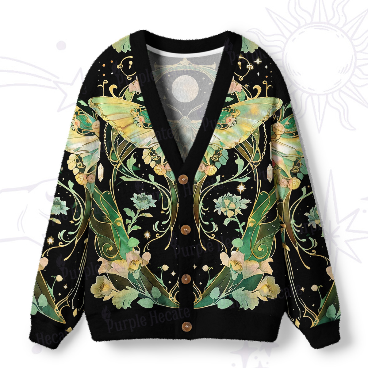 Purplehecate Moon Moth Rave Ugly Cardigan Sweaters