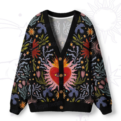 Purplehecate Sacred Flame Heart Ugly Cardigan Sweaters