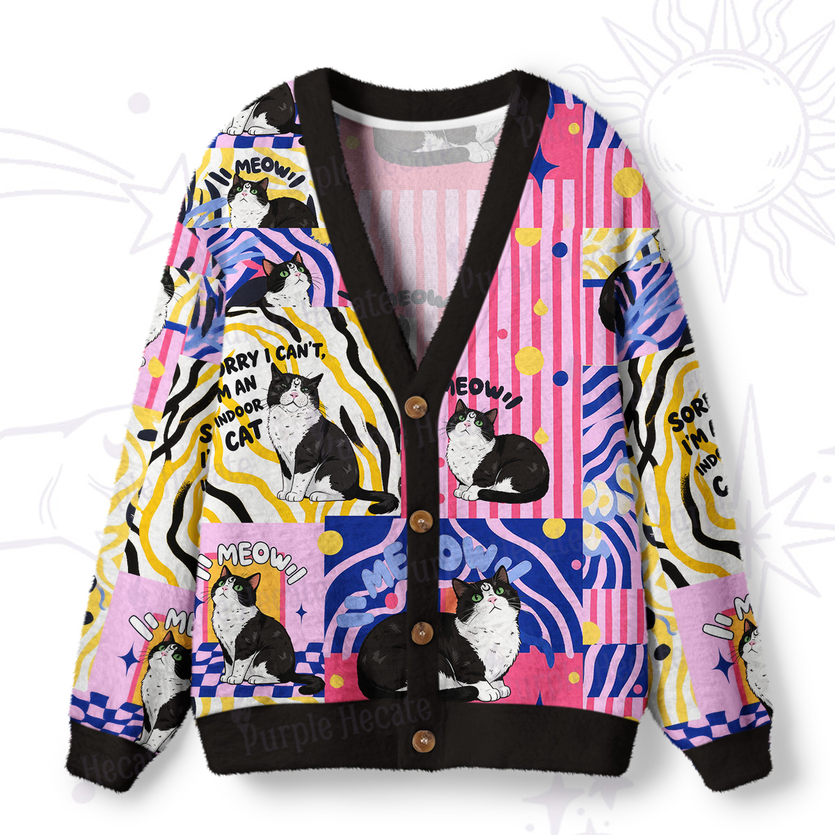 Purplehecate Sorry I Can't Go I'm an Indoor Cat Ugly Cardigan Sweaters
