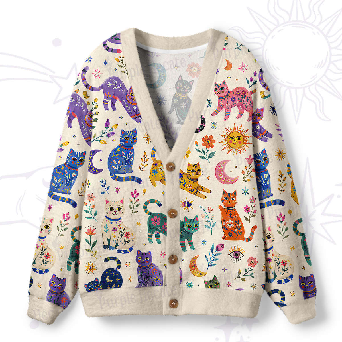 Purplehecate Rainbow Magic Cats Ugly Cardigan Sweaters