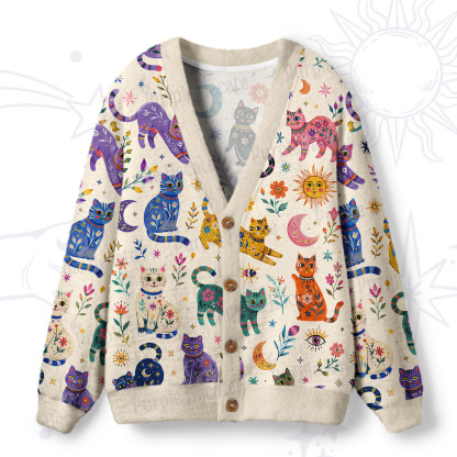 Purplehecate Rainbow Magic Cats Ugly Cardigan Sweaters