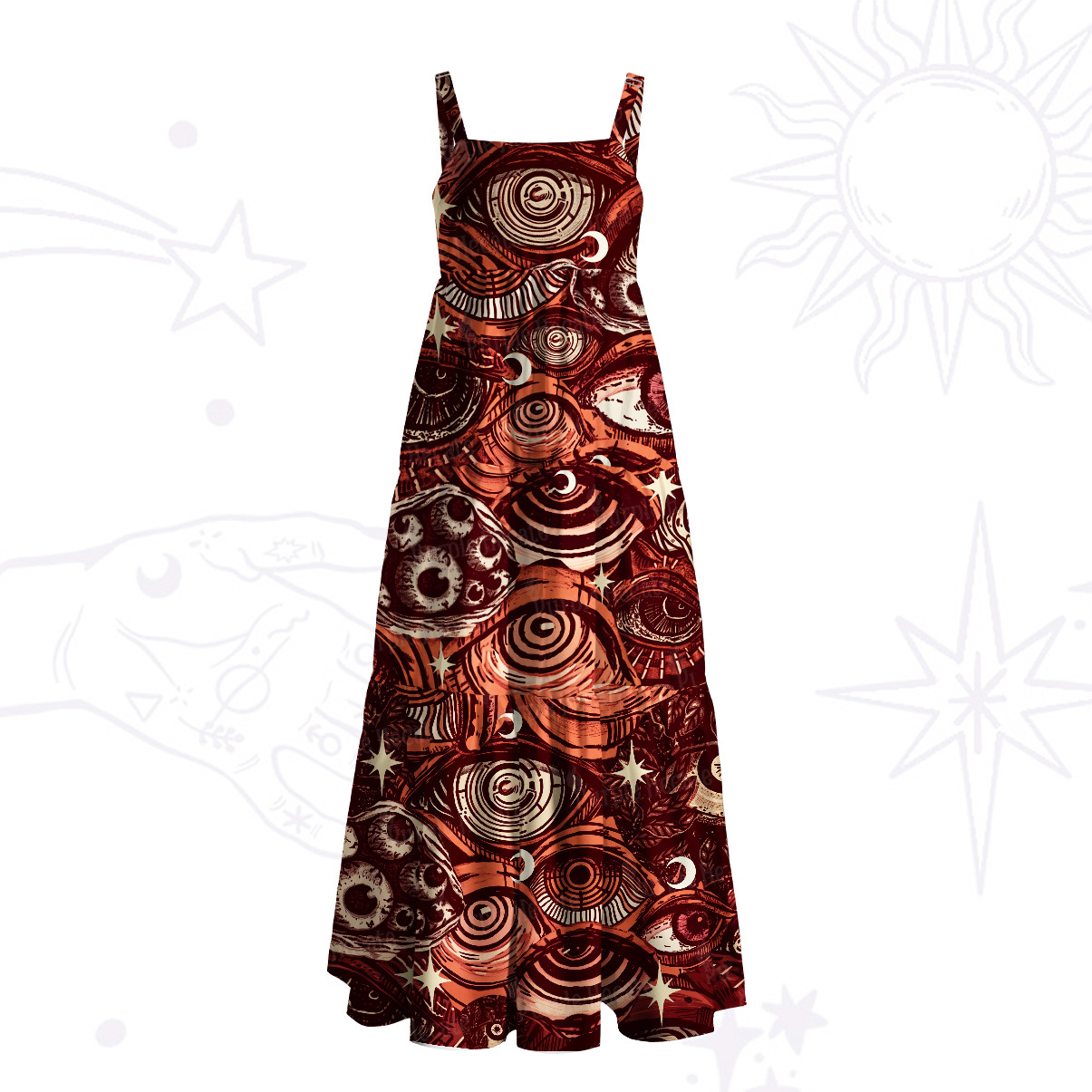 Purplehecate Crimson Gaze Wide Straps Maxi Dress