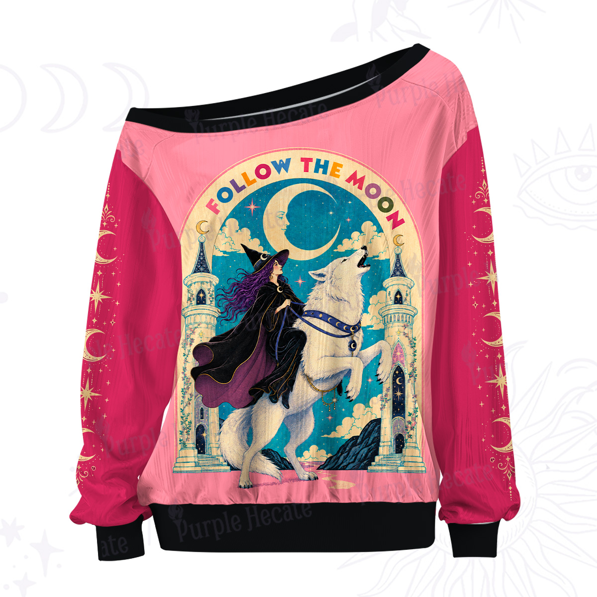 Purplehecate Follow The Moon Witch Wolf Off The Shoulder Graphic Jersey