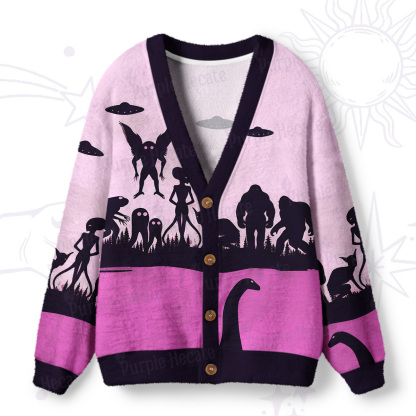 Purplehecate Alien Lake Monster Encounter Ugly Cardigan Sweaters