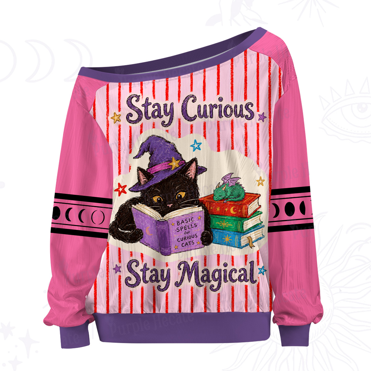 Purplehecate Stay Curious Stay Magical Off The Shoulder Graphic Jersey