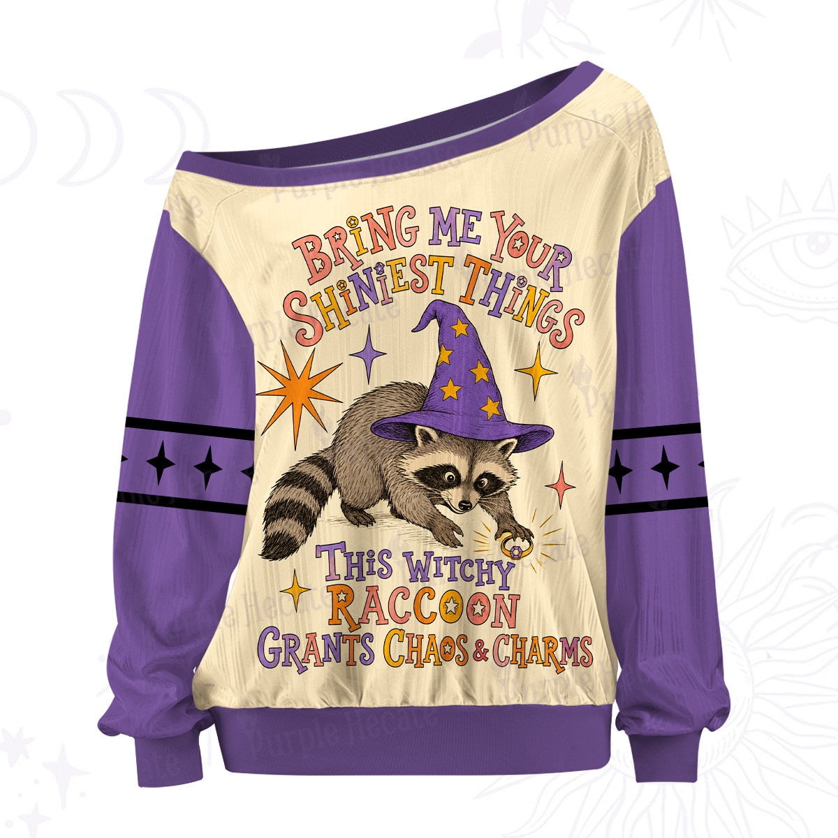 Purplehecate Shiny Things Witchy Raccoon Chaos & Charms Off The Shoulder Graphic Jersey