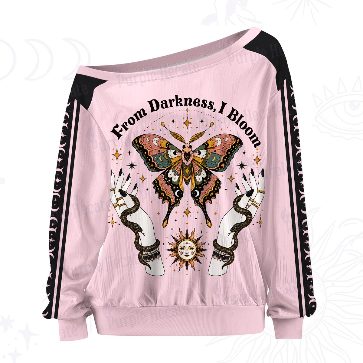 Purplehecate From Darkness I Bloom Mystic Moth Off The Shoulder Graphic Jersey