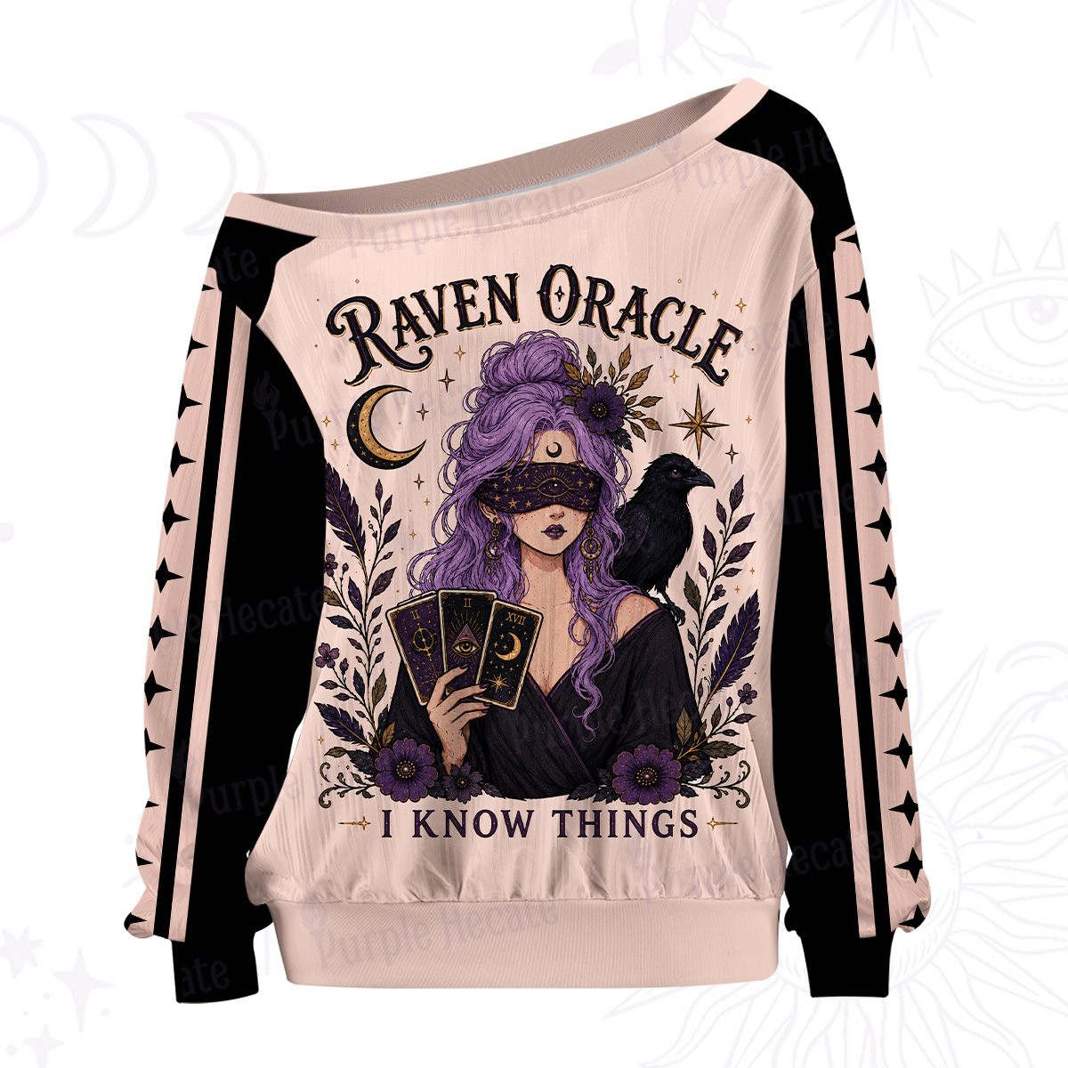 Purplehecate Raven Oracle I Know Things Witchy Off The Shoulder Graphic Jersey