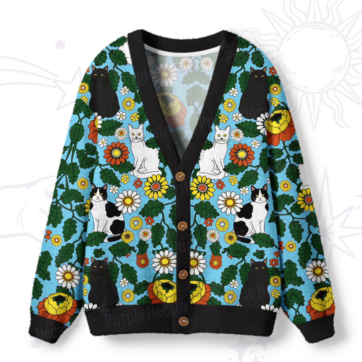 Purplehecate Daisy Cat  Garden Ugly Cardigan Sweaters