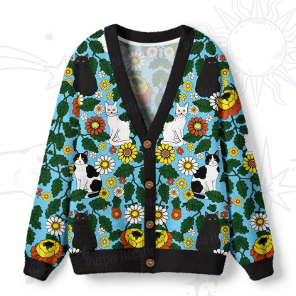 Purplehecate Daisy Cat  Garden Ugly Cardigan Sweaters