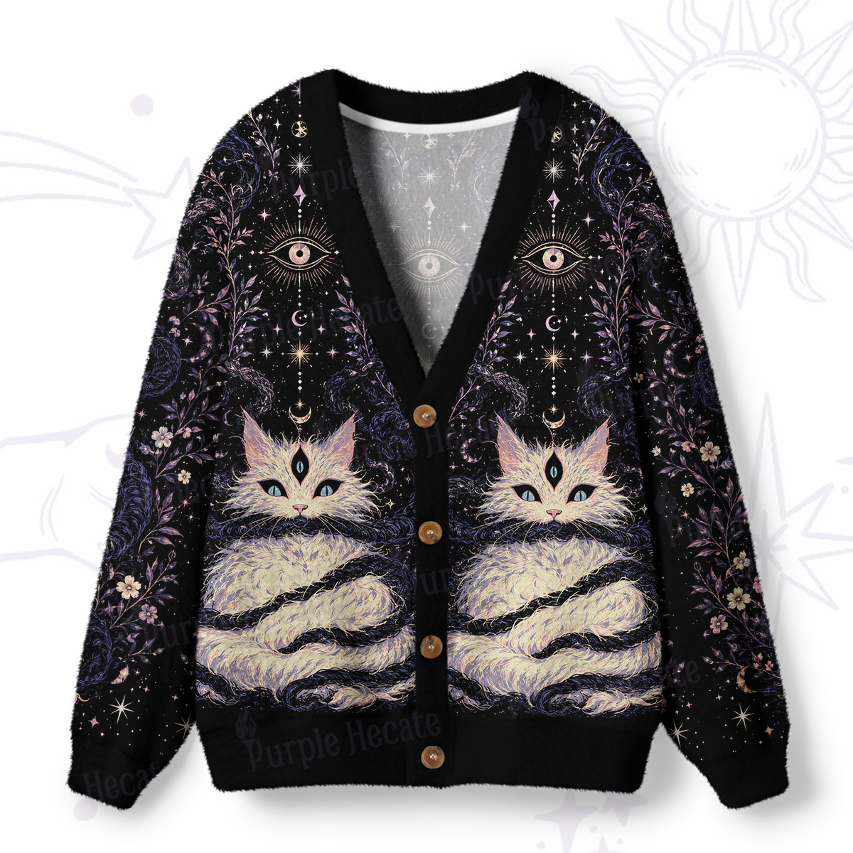 Purplehecate Moon Phase Oracle Cat Ugly Cardigan Sweaters