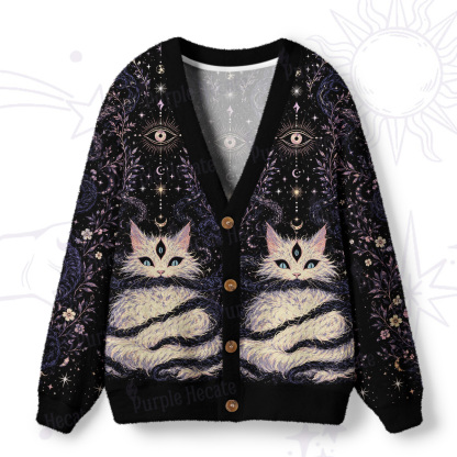 Purplehecate Moon Phase Oracle Cat Ugly Cardigan Sweaters