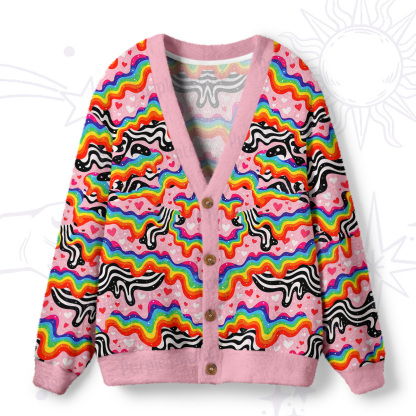 Purplehecate Groovy Melty Rainbow Hearts Wavy Ugly Cardigan Sweaters