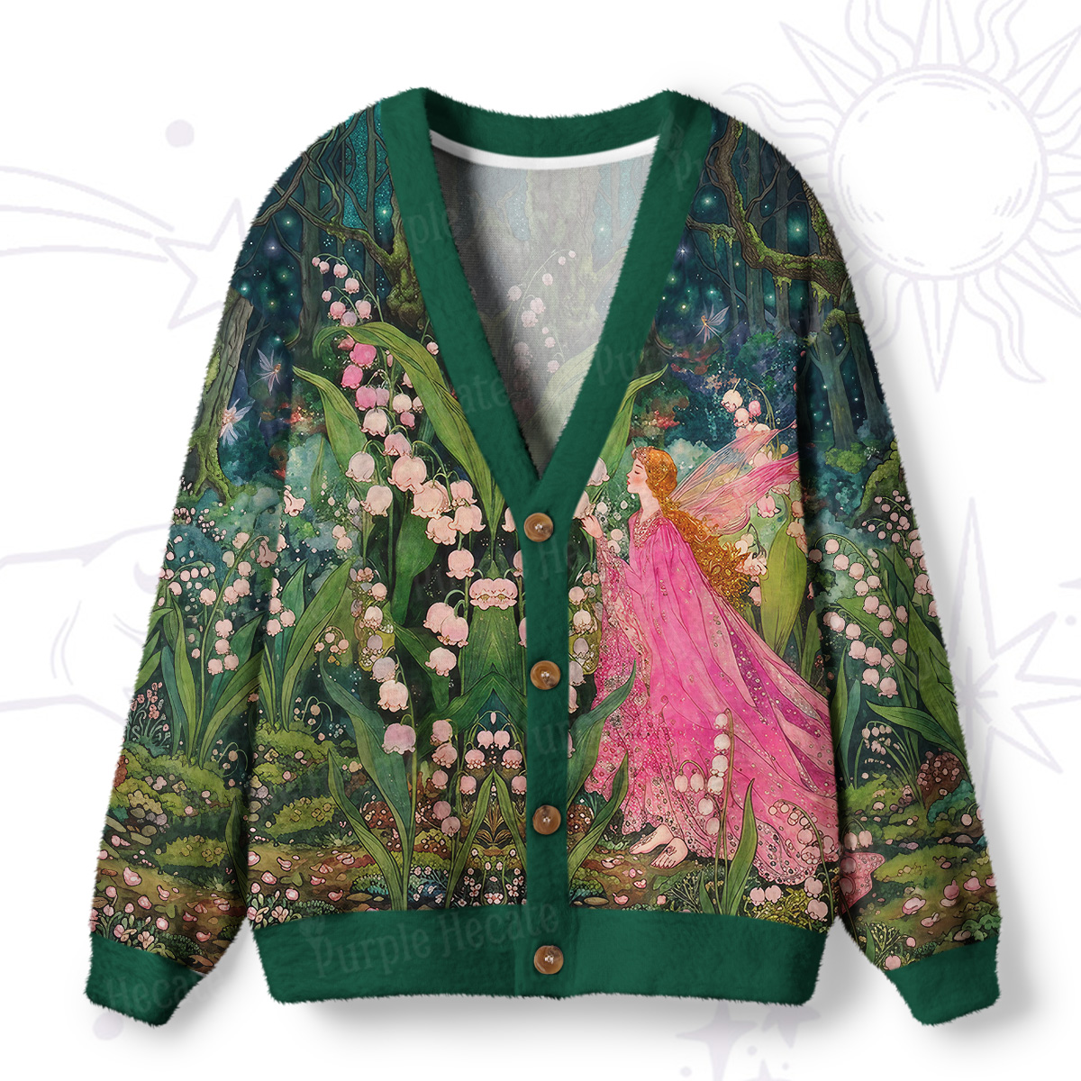 Purplehecate Mystic Secret Lily Fairy Forest Ugly Cardigan Sweaters