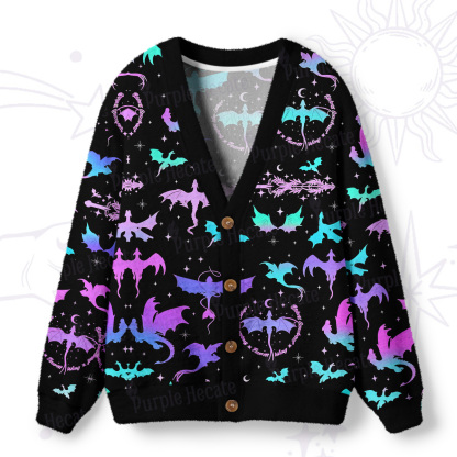 Purplehecate Neon Fantasy Dragon Allover Ugly Cardigan Sweaters
