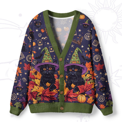 Purplehecate Magical Black Cats of the Harvest Night Ugly Cardigan Sweaters