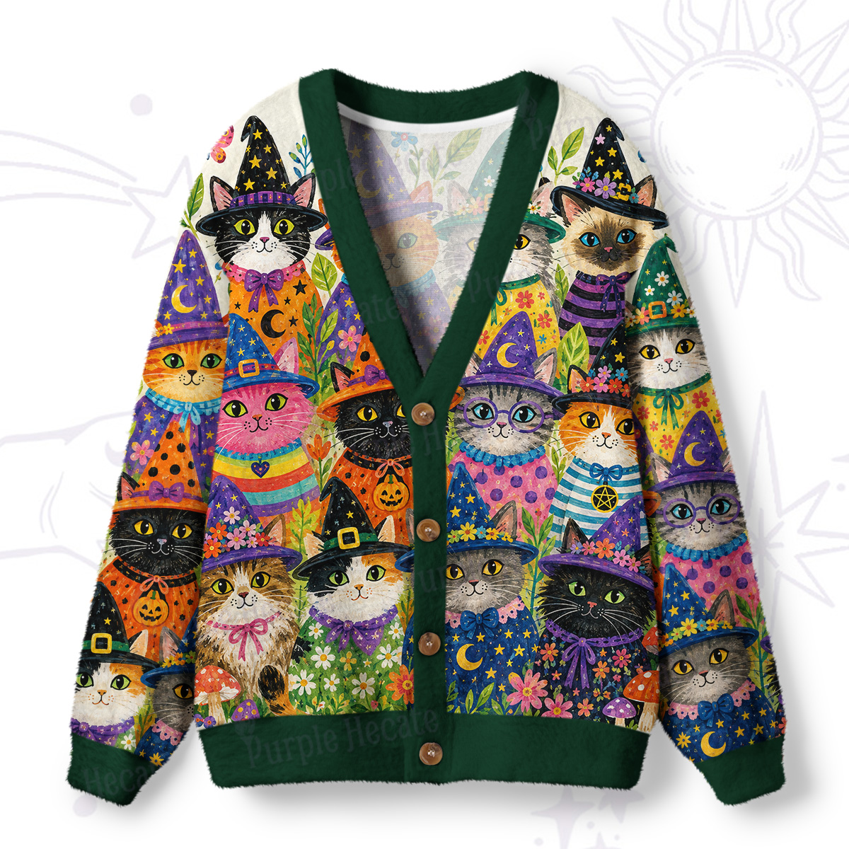 Purplehecate Witchy Meow-Meow Gathering Ugly Cardigan Sweaters