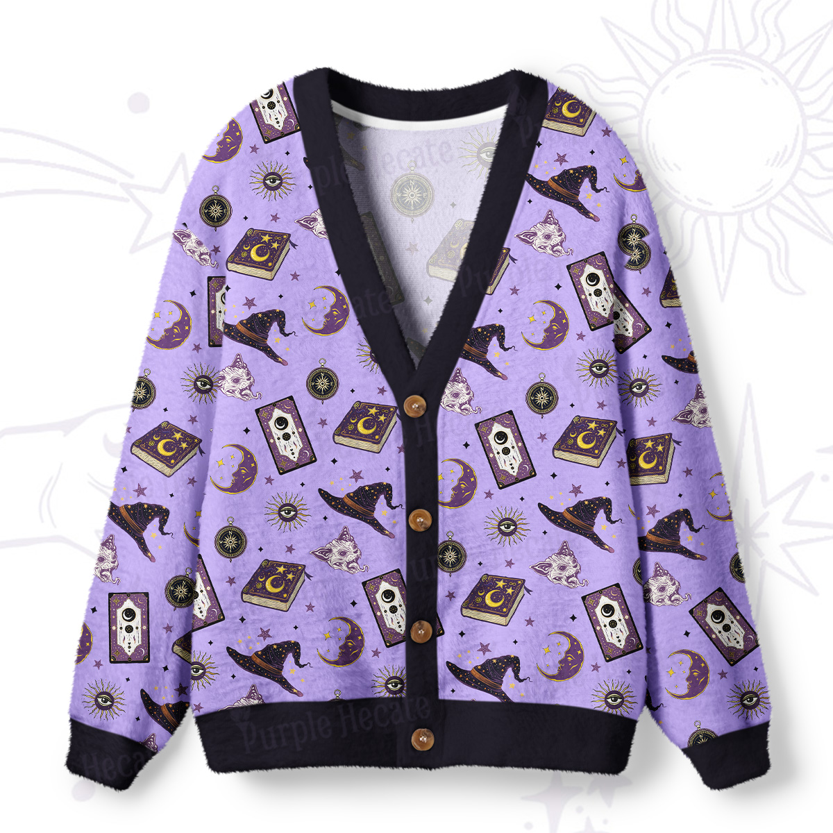 Purplehecate Midnight Witch Tarot Ugly Cardigan Sweaters