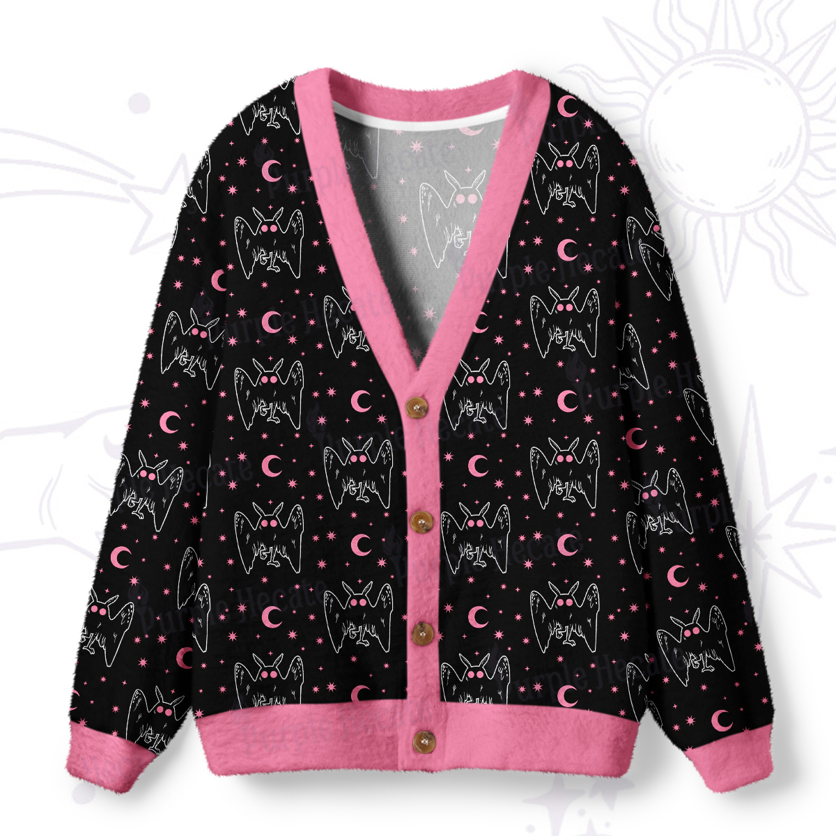 Purplehecate Witchy Mothman Night Ugly Cardigan Sweaters