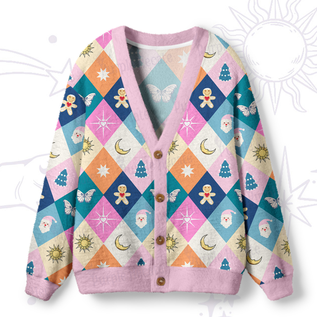 Purplehecate Whimsical Holiday Patchwork Ugly Cardigan Sweaters