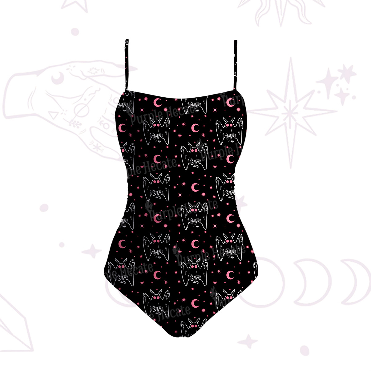 Purplehecate Witchy Mothman Night Slim-Strap Swimsuit