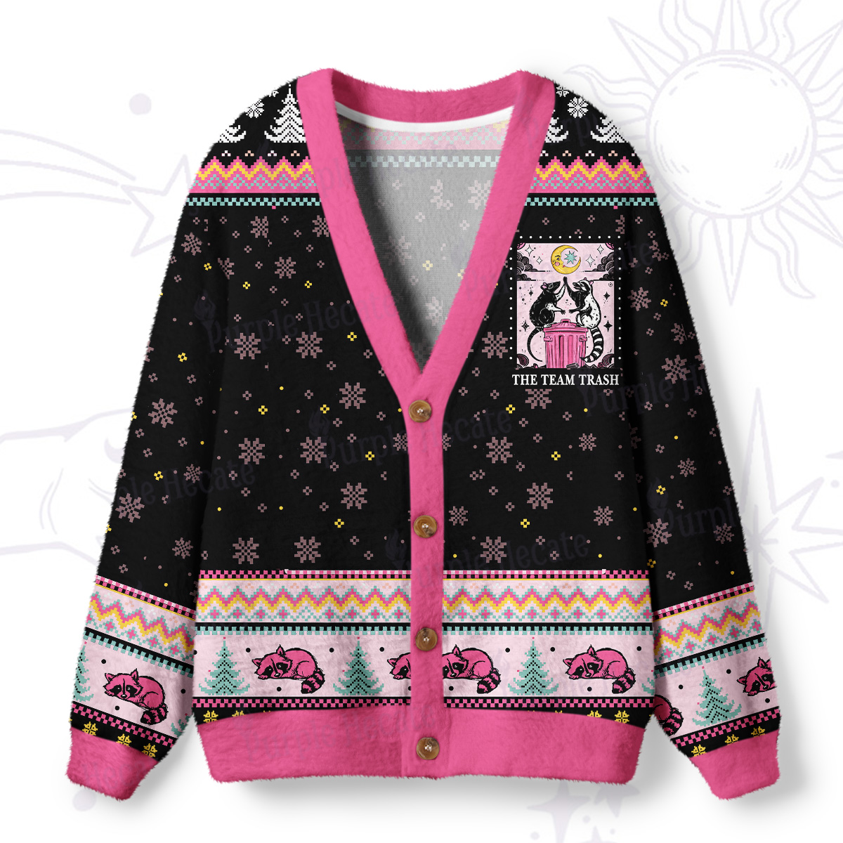 Purplehecate The Team Trash Opossum Ugly Cardigan Sweaters