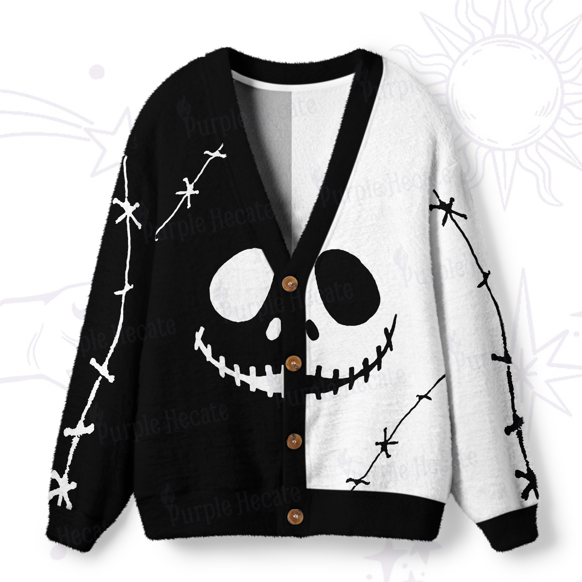 Purplehecate Grim Skeleton King Ugly Cardigan Sweaters