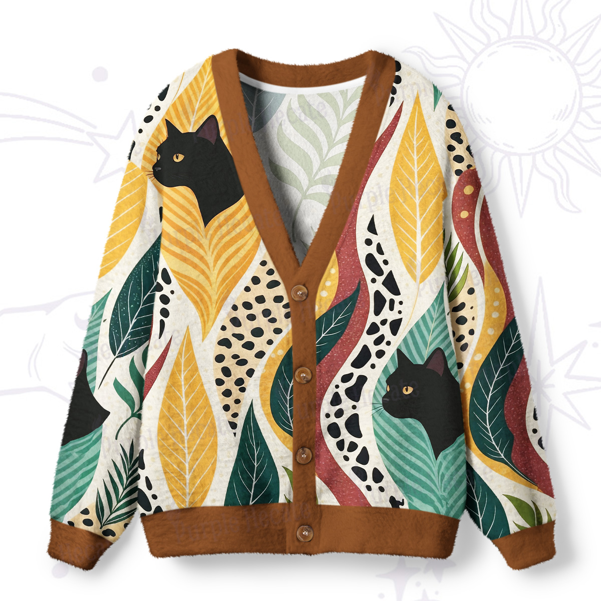 Purplehecate Mystic Forest Cat Ugly Cardigan Sweaters
