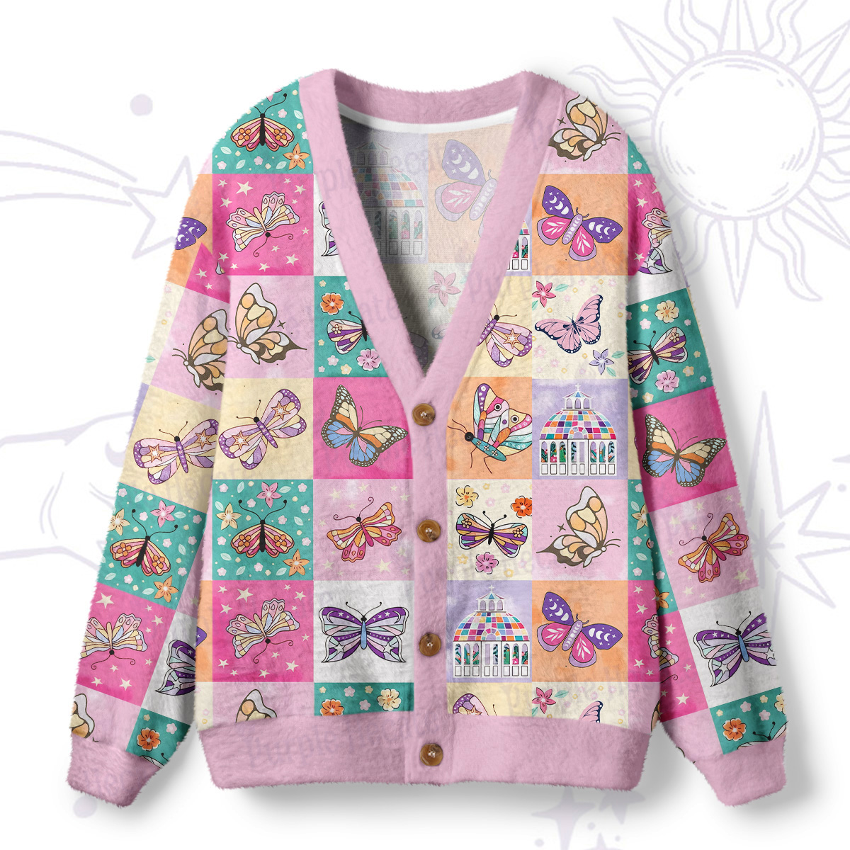 Purplehecate Dreamy Butterfly Garden Ugly Cardigan Sweaters
