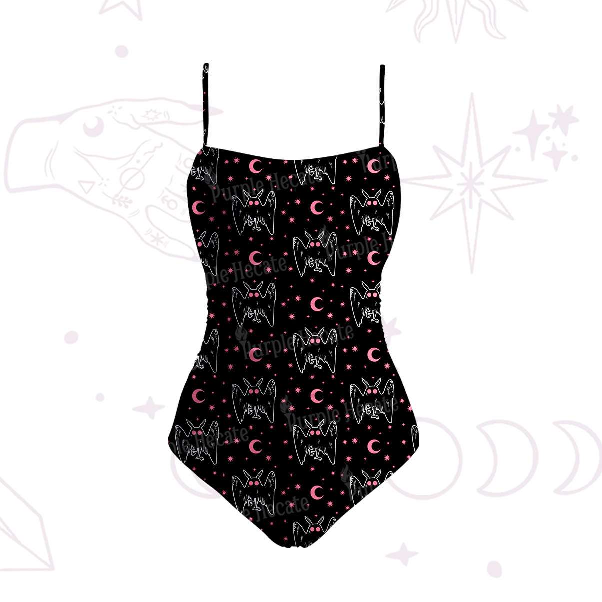 Purplehecate Witchy Mothman Night Slim-Strap Swimsuit