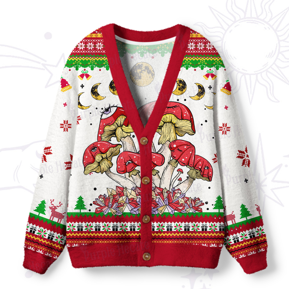 Purplehecate Magic Mushroom Ugly Cardigan Sweaters