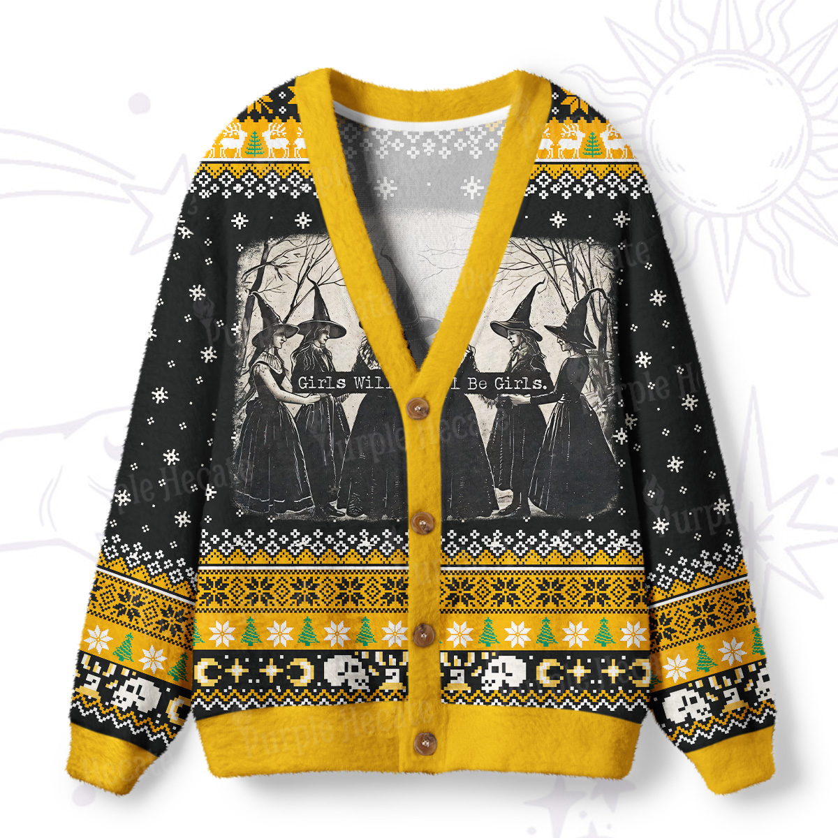Purplehecate Girls Will Be Girls Witch Ugly Cardigan Sweaters