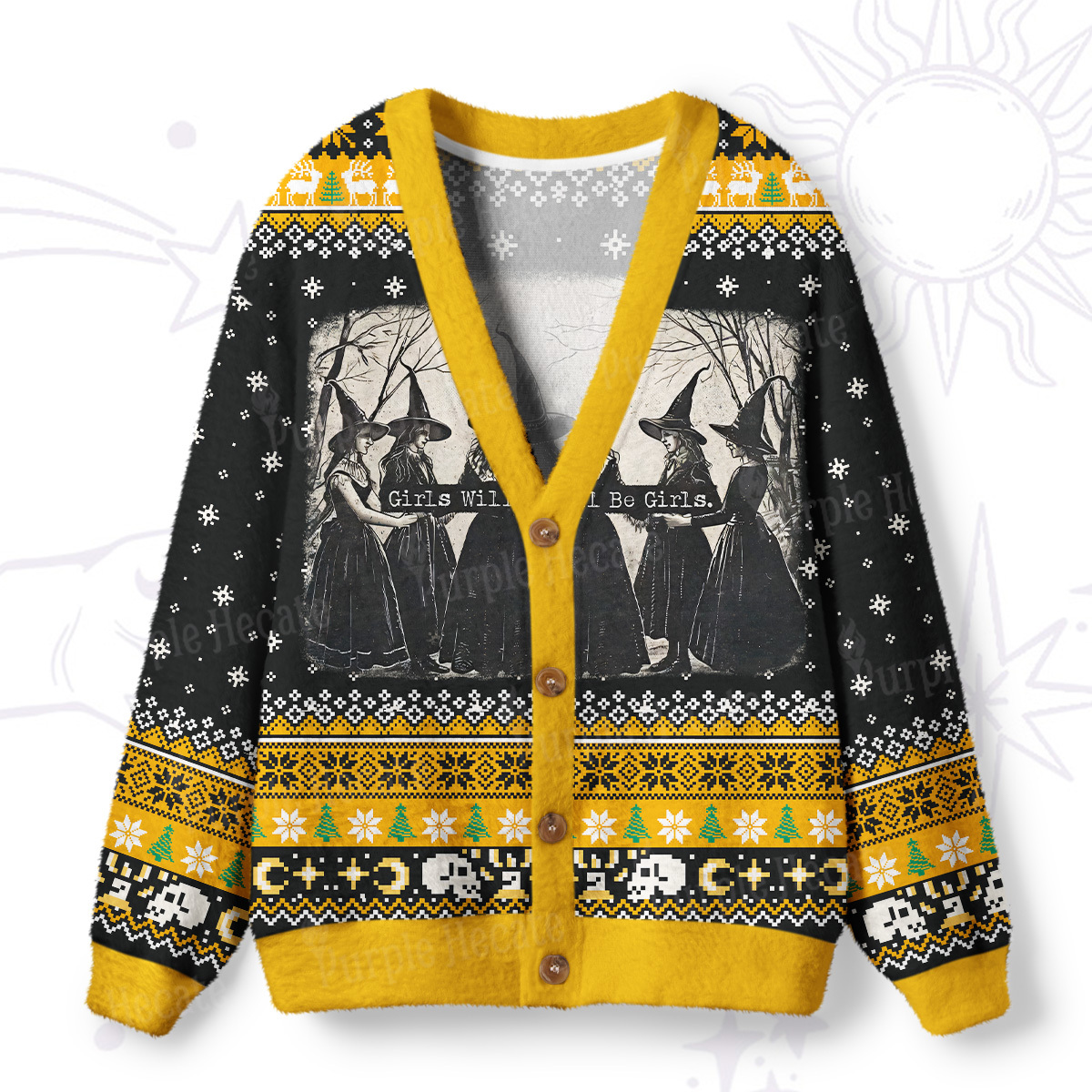 Magic Purplehecate Girls Will Be Girls Witch Ugly Cardigan Sweaters