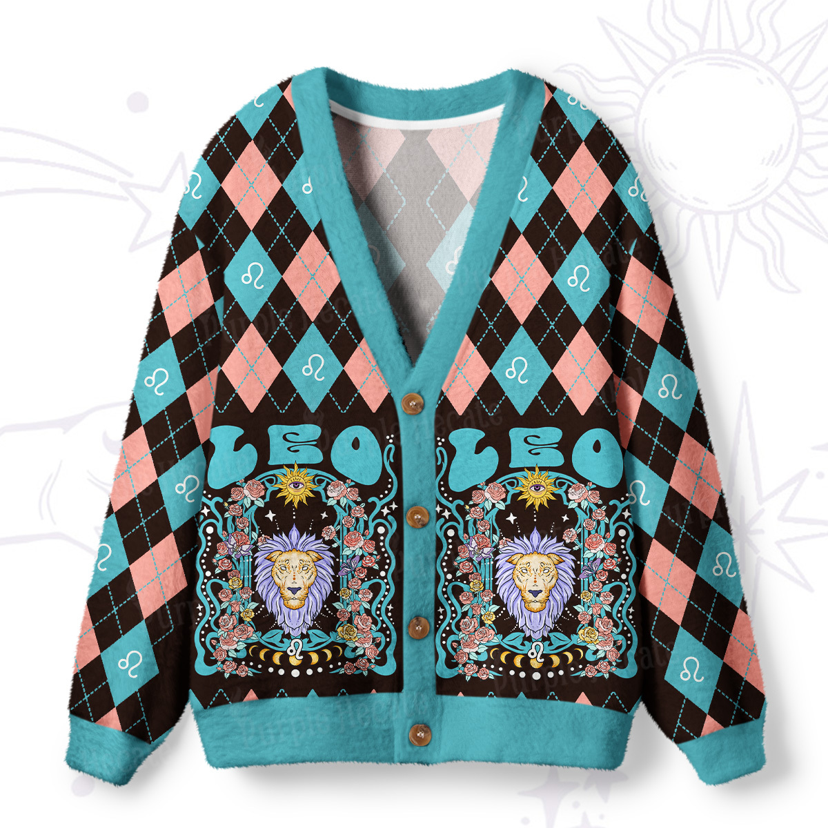 Magic Purplehecate Leo Spirit Zodiac Ugly Cardigan Sweaters