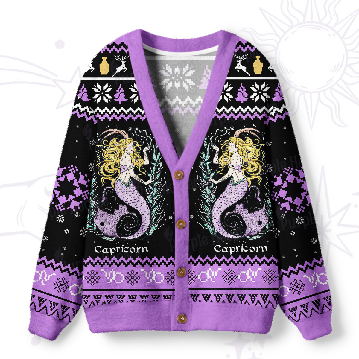Purplehecate Capricorn Zodiac Ugly Cardigan Sweaters