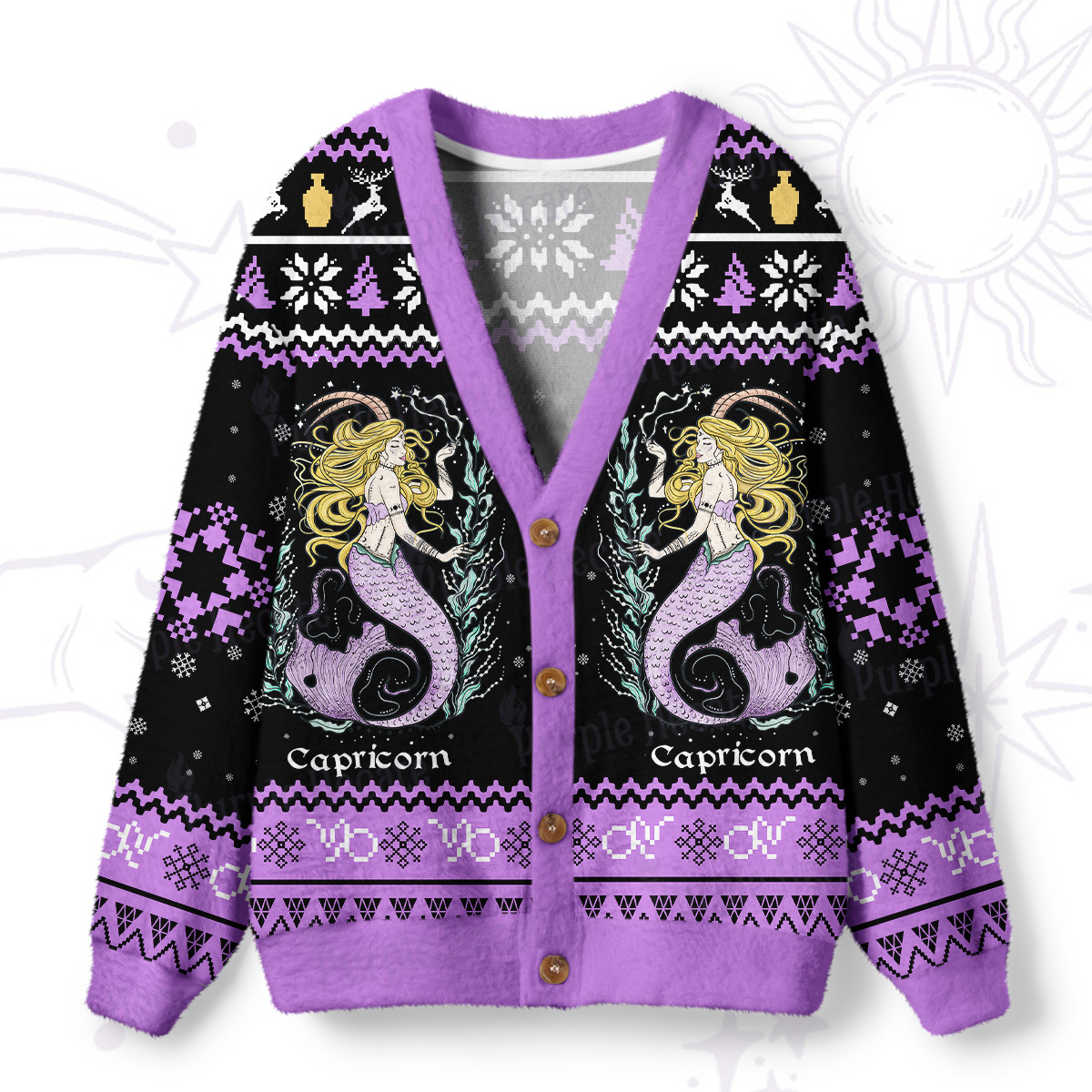 Magic Purplehecate Capricorn Zodiac Ugly Cardigan Sweaters