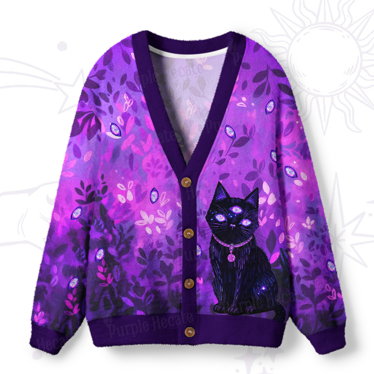 Purplehecate Witch’s Mystic Third-Eye Familiar Ugly Cardigan Sweaters
