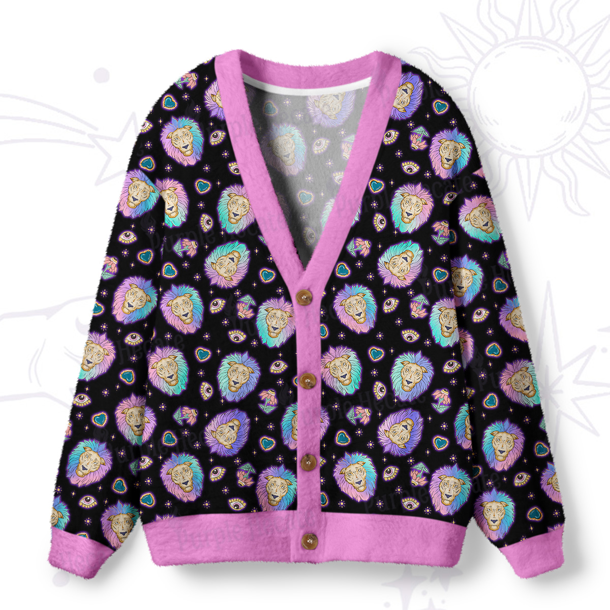 Purplehecate Leo Spirit Zodiac Ugly Cardigan Sweaters