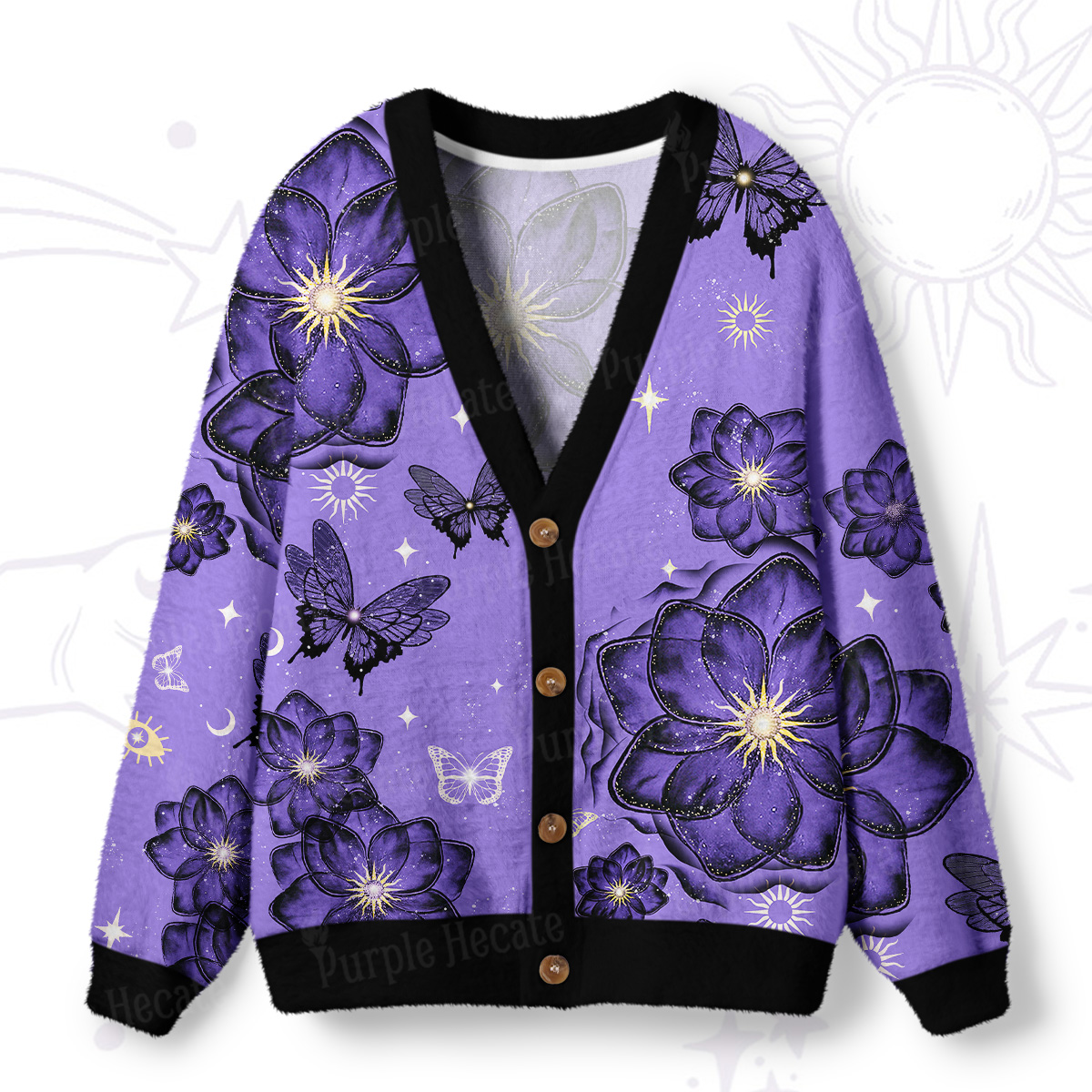 Purplehecate Moonlit Petals and Wings Ugly Cardigan Sweaters