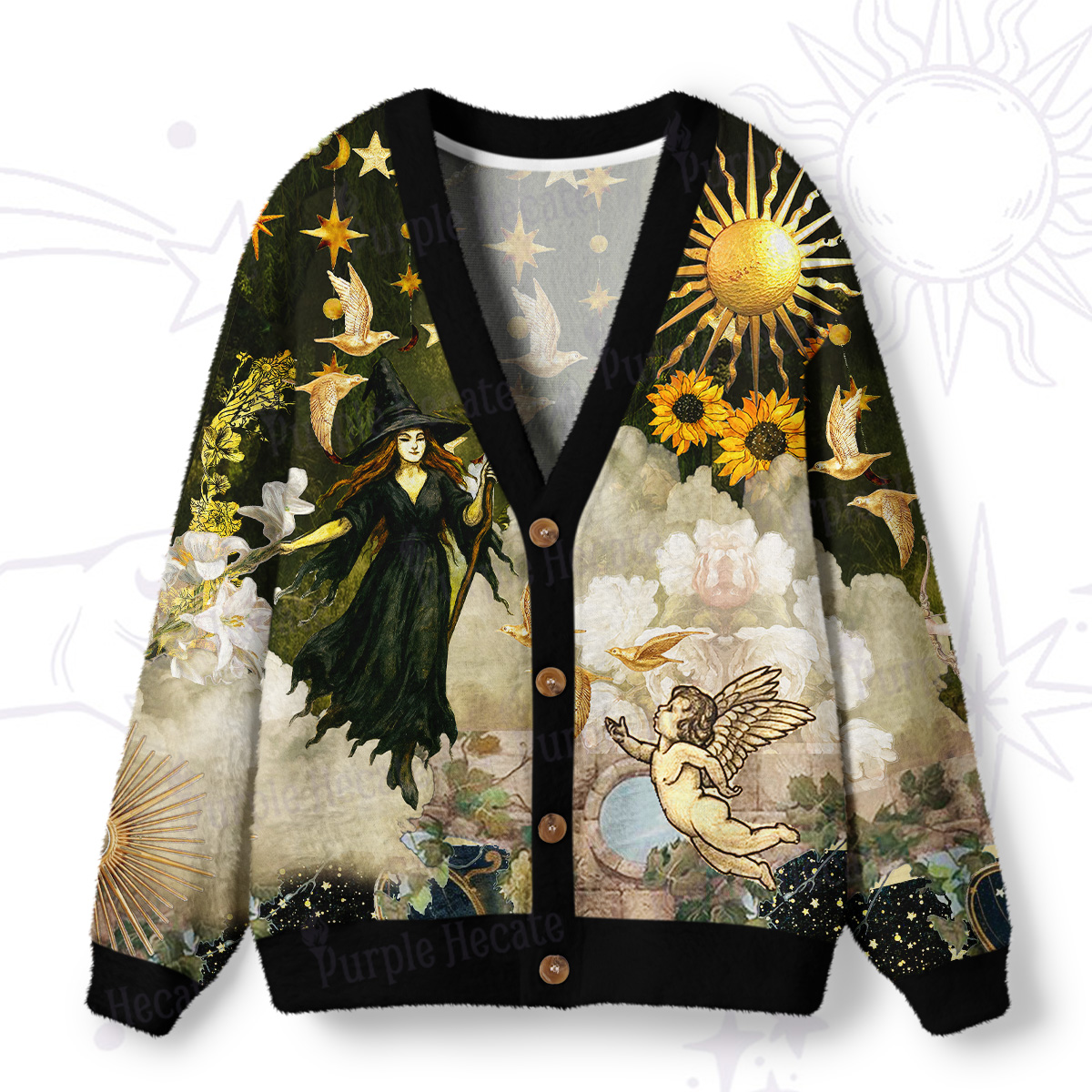 Purplehecate Garden of the Celestial Witch Ugly Cardigan Sweaters