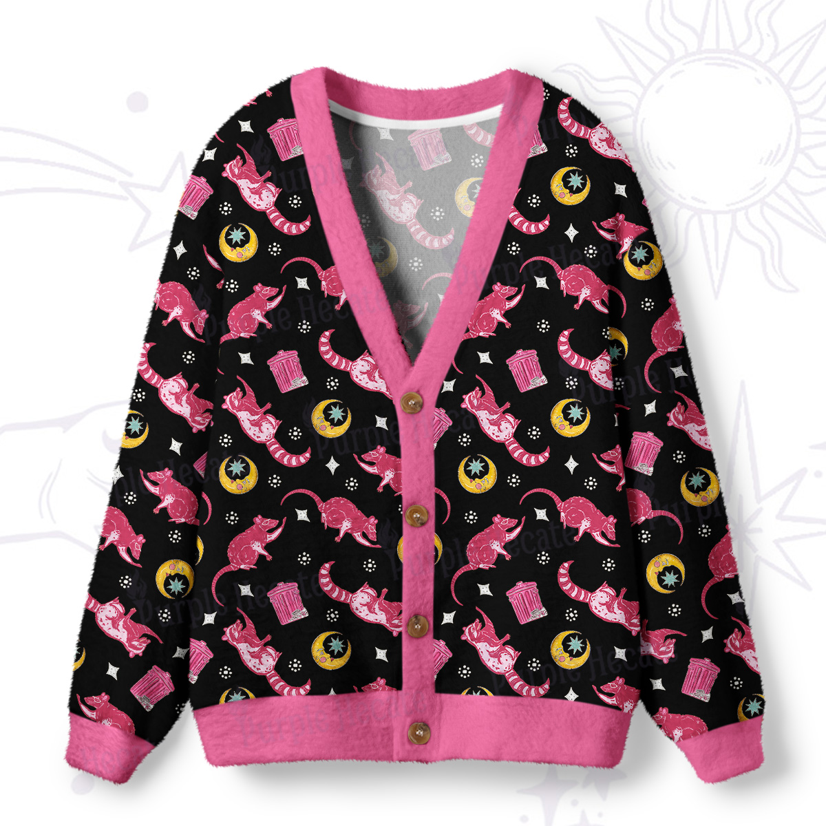 Purplehecate Midnight Raccoon Bandits Ugly Cardigan Sweaters
