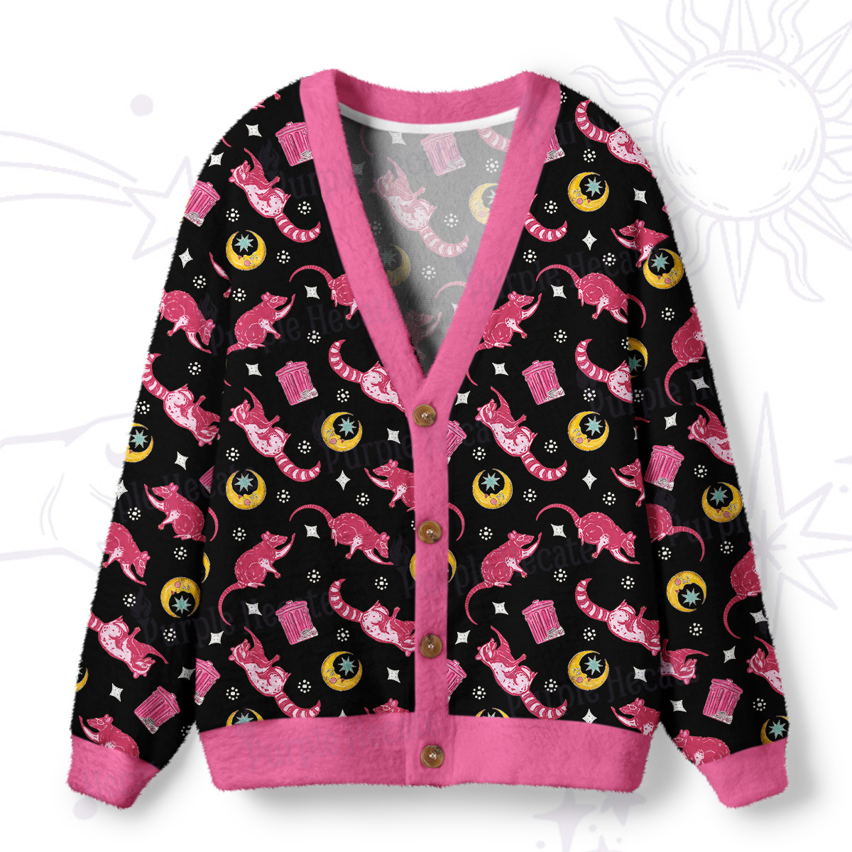 Purplehecate Midnight Raccoon Bandits Ugly Cardigan Sweaters
