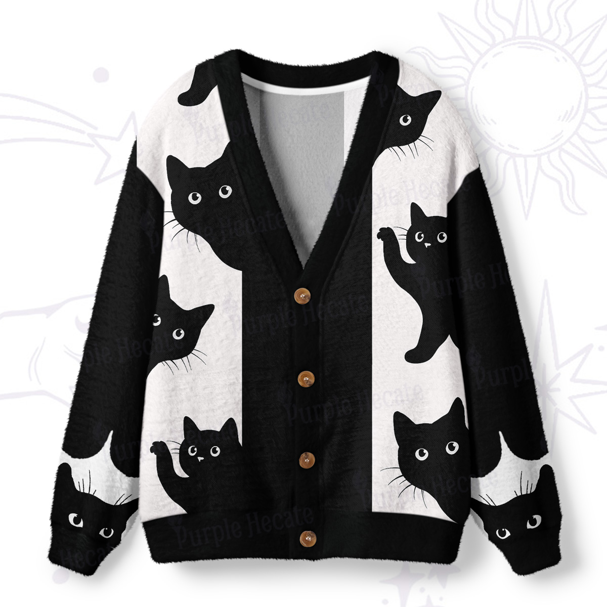 Purplehecate Peekaboo Cats Ugly Cardigan Sweaters