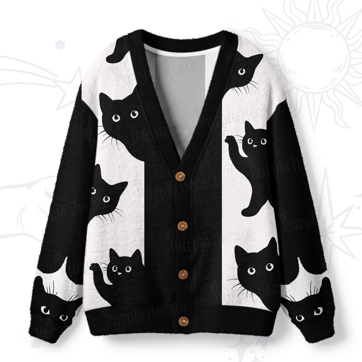 Magic Purplehecate Peekaboo Cats Ugly Cardigan Sweaters