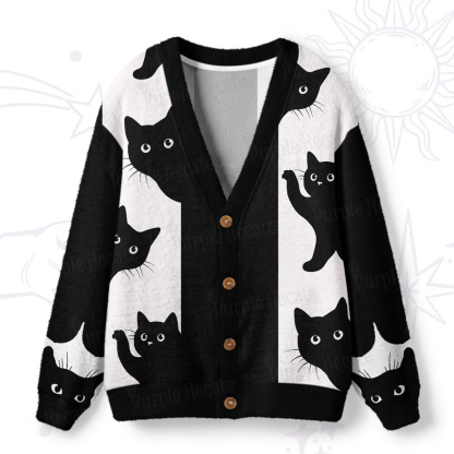 Purplehecate Peekaboo Cats Ugly Cardigan Sweaters
