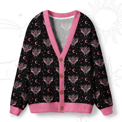 Purplehecate Witchy Lunar Moth Night Ugly Cardigan Sweaters