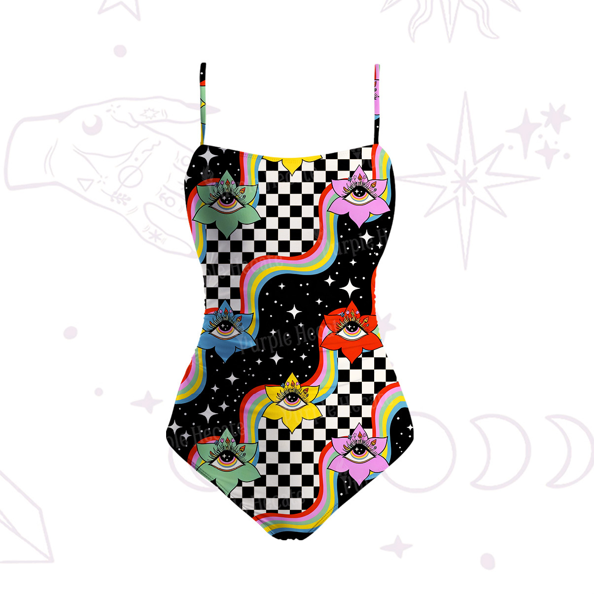 Purplehecate Enchanted Eye Blossom Slim-Strap Swimsuit