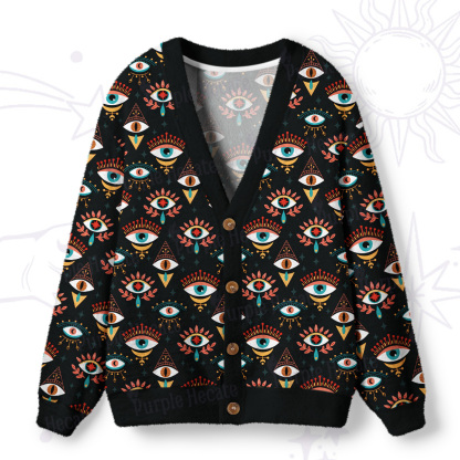 Purplehecate Evil Eye Pattern Ugly Cardigan Sweaters
