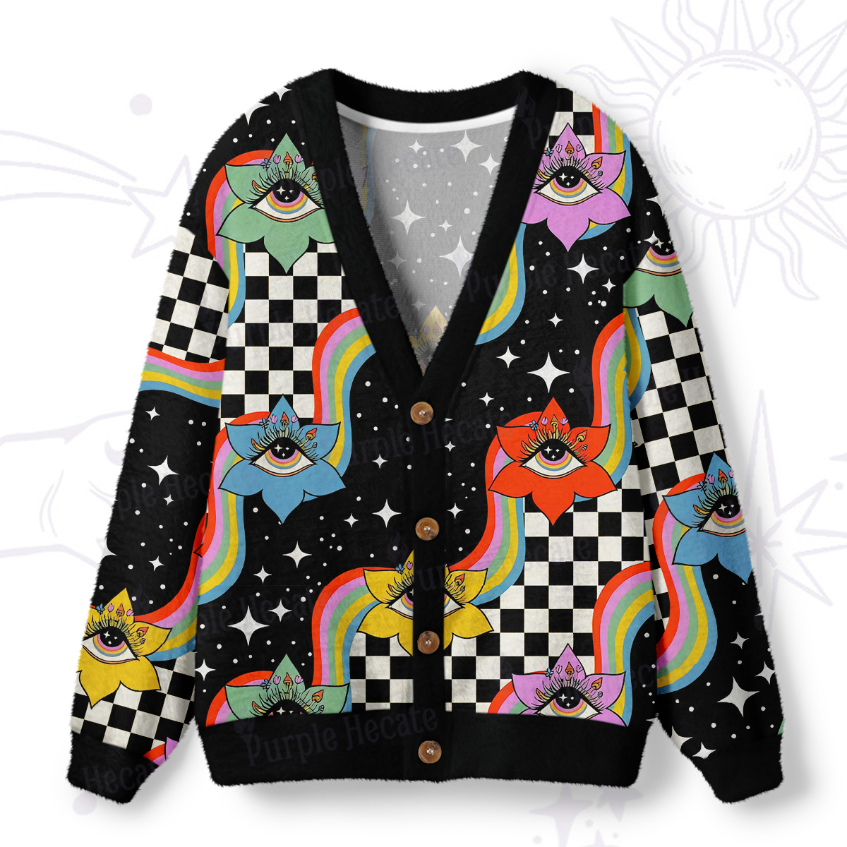 Purplehecate Enchanted Eye Blossom Ugly Cardigan Sweaters